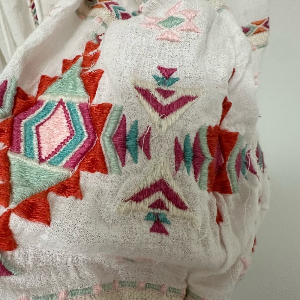 Sundance White Dress Tunic with Colorful Geometric Tribal Embroidery Boho Large - Picture 6 of 13